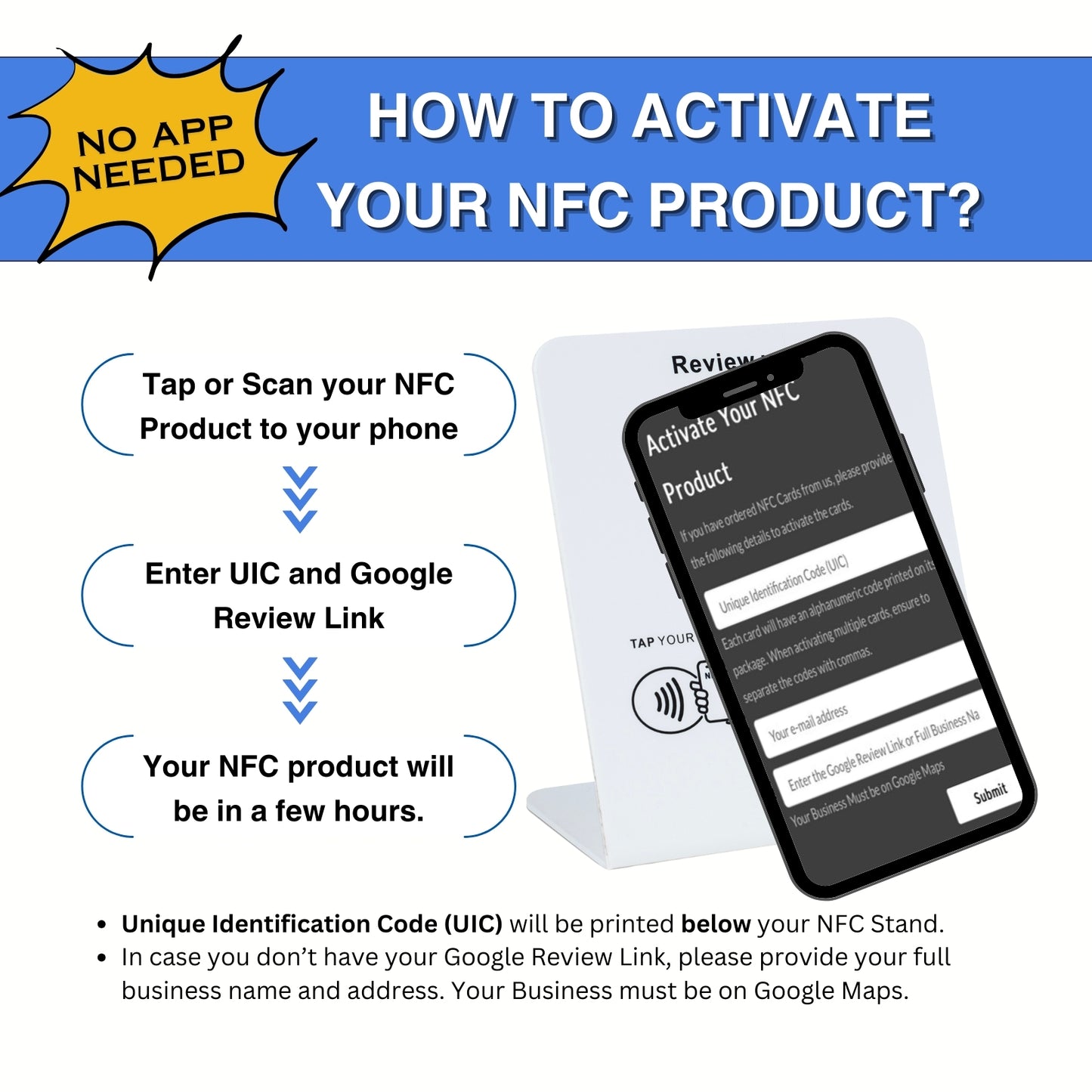 One Tap NFC Review Stand for Business | (2-in-1) Tap + Scan QR Code