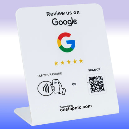 One Tap NFC Review Stand for Business | (2-in-1) Tap + Scan QR Code