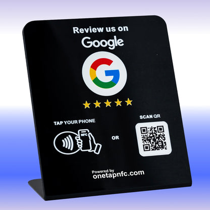 One Tap NFC Review Stand for Business | (2-in-1) Tap + Scan QR Code